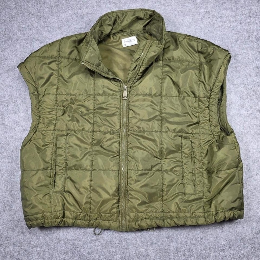 Simply Blessed vest Women M Green Quilted Full Zip Drawstring Hem